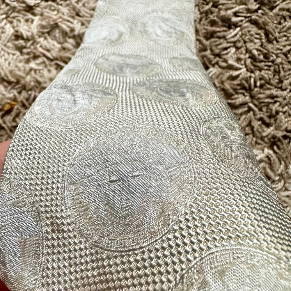 Vintage Gianni Versace Gray Monogrammed Medusa Silk Tie Monogram Made in Italy
